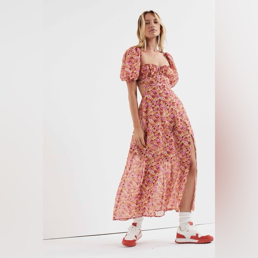 FOR LOVE & LEMONS FELICIA MIDI DRESS - RED FLORAL XS